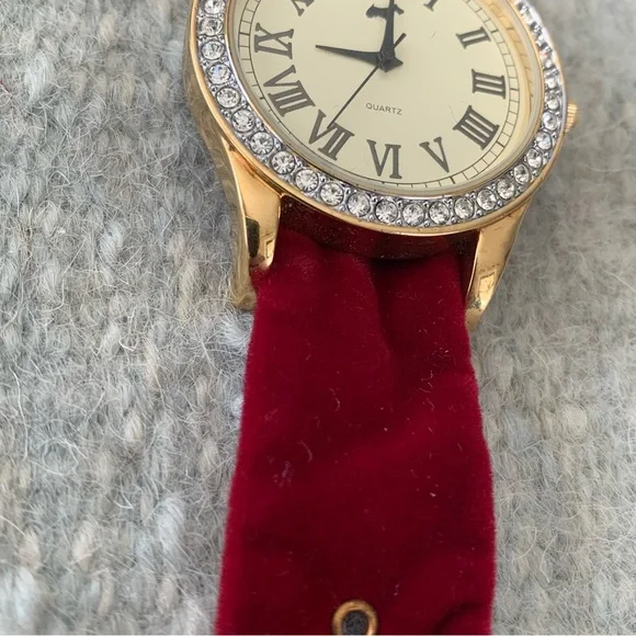 Jeffrey Banks Red Velvet Band Ladies Wristwatch - Picture 2 of 4